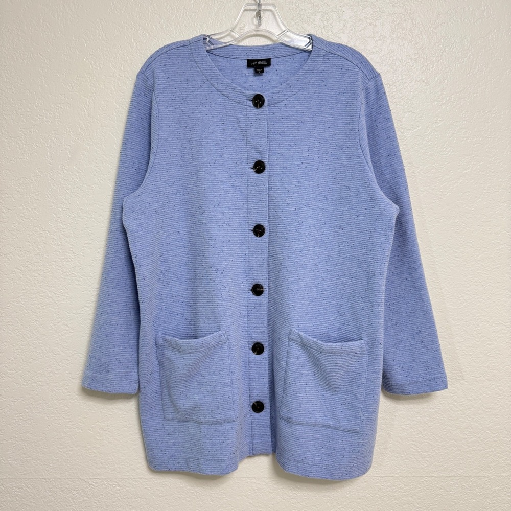 J Jill Cardigan Women Large Blue Wearever Cotton Blend Button Front Ribbed